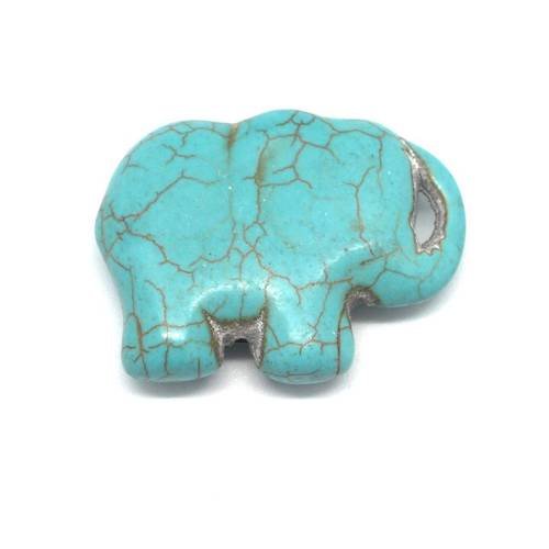 1 grande perle éléphant en pierre synthétique imitation turquoise "howlite" bleu turquoise 39mm x 30mm 