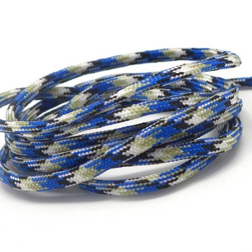 2m paracorde bleu, blanc, noir et vert cordon nylon tressé  4,5mm x 2mm - 7 fils - corde nylon gainé 