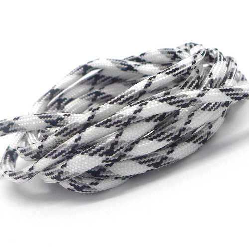 2m paracorde blanc, noir et gris cordon nylon tressé  4,5mm x 2mm - 7 fils - corde nylon gainé