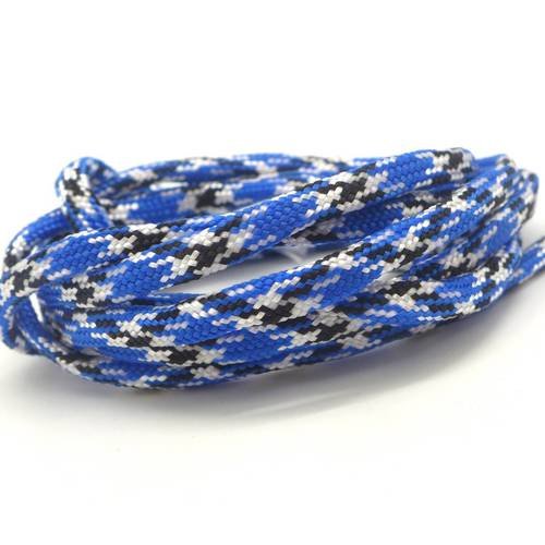 2m paracorde bleu, blanc et noir cordon nylon tressé  4,5mm x 2mm - 7 fils - corde nylon gainé