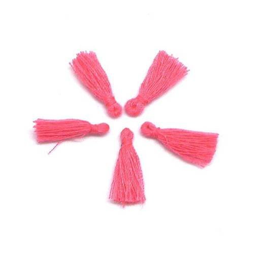 Lot de 5 mini pompons rose fluo 1,5cm en polyester et coton 