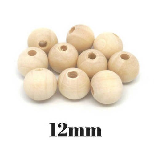 20 perles en bois naturel ronde 12mm