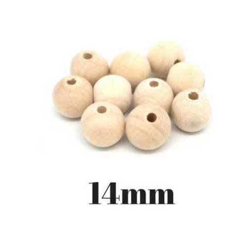 25 perles en bois ronde 14mm de couleur bois naturel sable