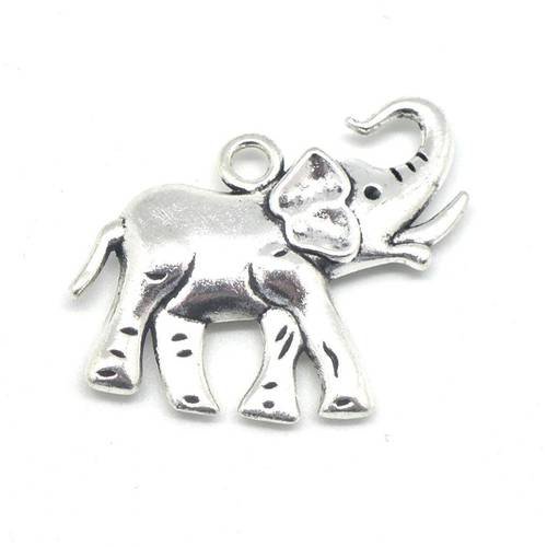 2 pendentifs éléphant en métal argenté 30mm x 35mm 