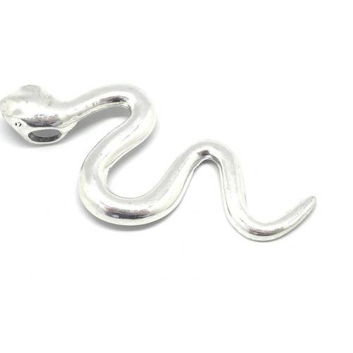Grand pendentif serpent cobra en métal argenté 11,5cm x 5cm 