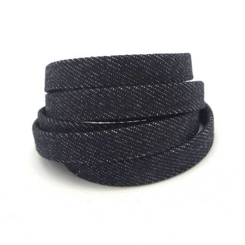1m lanière 10mm en jeans uni noir coton tissé pour bracelet , bandoulière de sac 