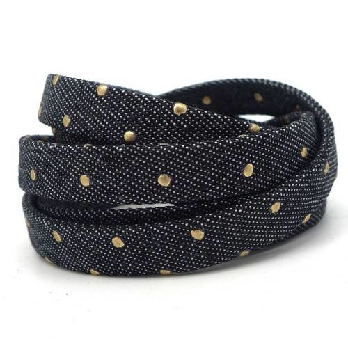 1m lanière 10mm en jeans noir coton tissé motif pois bronze pour bracelet , bandoulière de sac