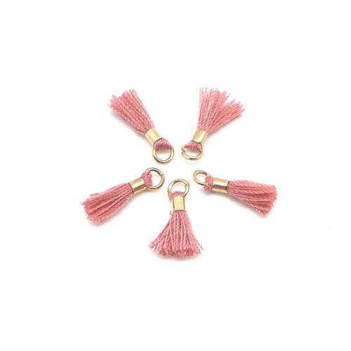Lot de 5 mini pompons 1,3cm terracota rosé et anneaux et attache en métal doré couture bijoux