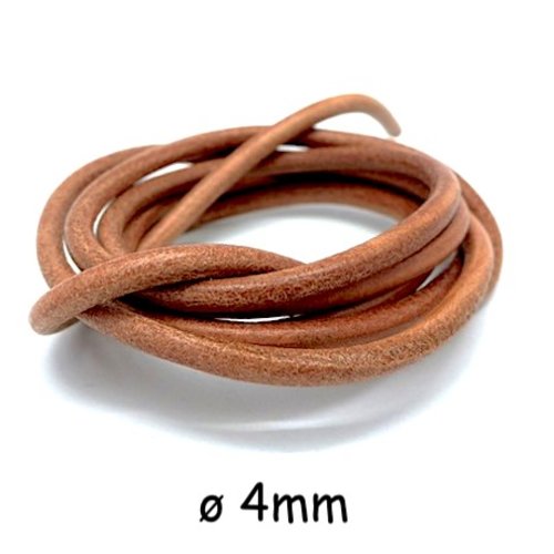 1m cordon cuir 4mm de couleur marron naturel