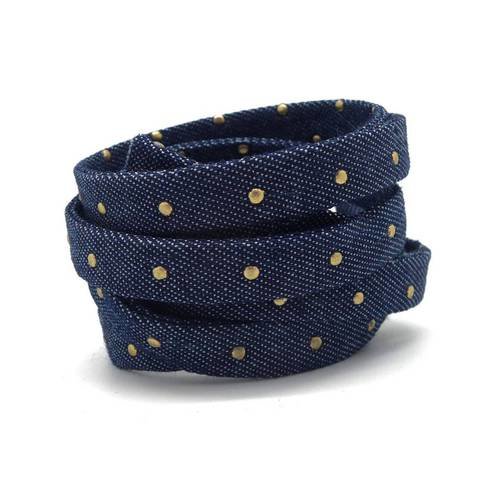 1m lanière 10mm en jeans coton tissé motif pois bronze pour bracelet , bandoulière de sac de couleur bleu jeans 