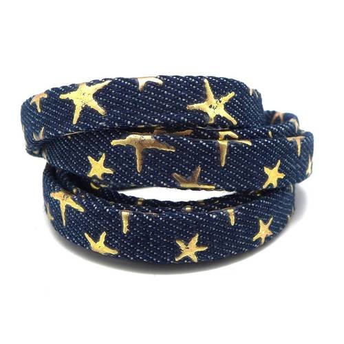 1m lanière 10mm en jeans coton tissé motif étoile doré pour bracelet , bandoulière de sac de couleur bleu jeans 