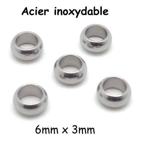 10 perles ronde fine rondelle en acier inoxydable couleur argenté 6mm x 3mm intercalaire