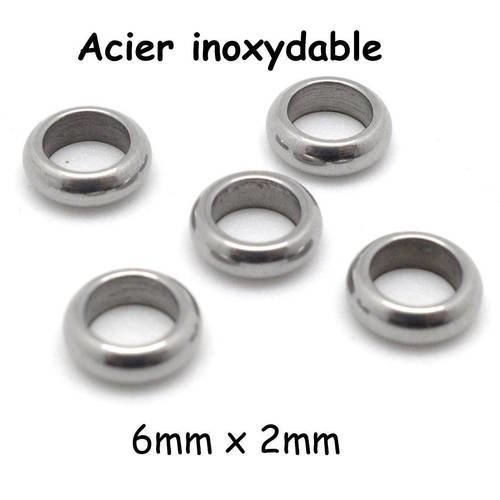10 perles ronde fine rondelle en acier inoxydable couleur argenté 6mm x 2mm intercalaire