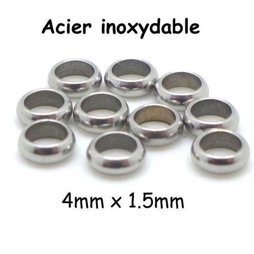 10 perles ronde fine rondelle en acier inoxydable couleur argenté 4mm x 1.5mm intercalaire