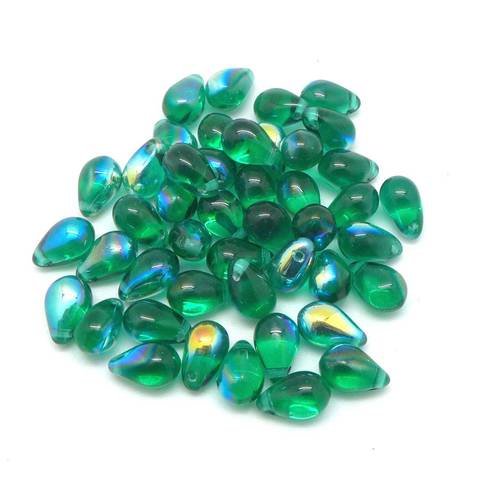 100 perles gouttes en verre de couleur vert émeraude irisé ab 9,2mm