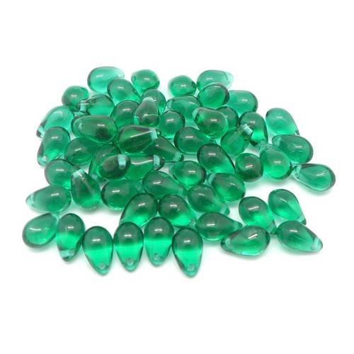 100 perles gouttes en verre de couleur vert émeraude 9,2mm