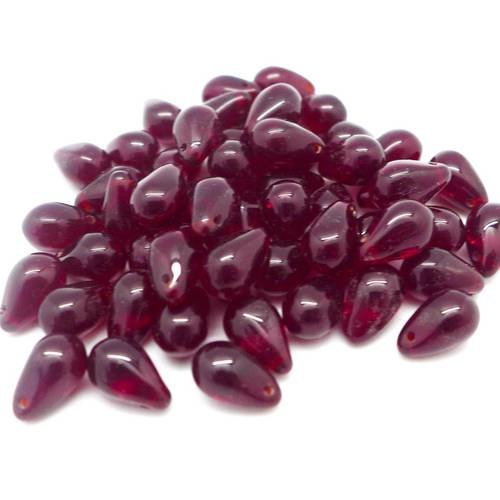 100 perles gouttes en verre de couleur rouge rubis 9,2mm 