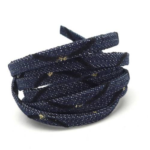 1m lanière 5mm en jeans brut denin brut coton tissé motif doré et daim noir pour bracelet , bandoulière 