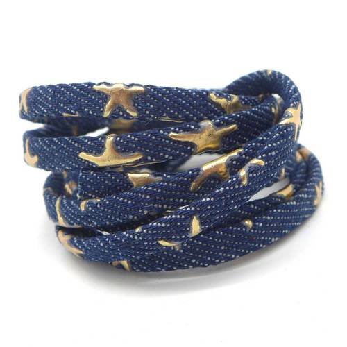 1m lanière 5mm en jeans denin brut coton tissé motif étoile doré pour bracelet , bandoulière de sac de couleur 