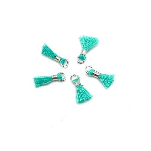 R-lot de 5 mini pompons 1,3cm vert menthe à l'eau et anneaux et attache en métal argenté couture bijoux 