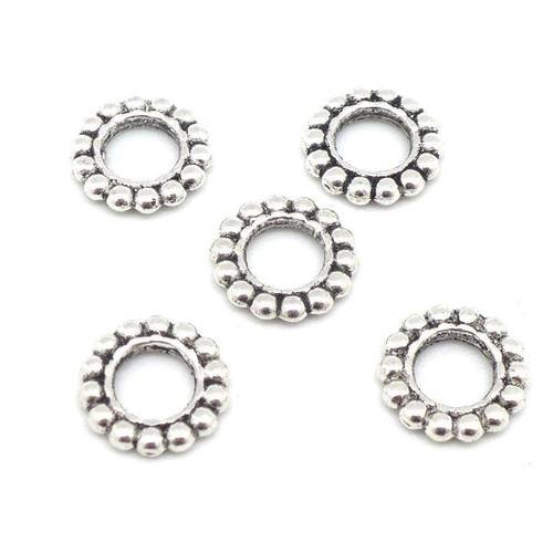 30 perles intercalaire ronde petite boule en métal argenté 9,5mm trou 4,7mm