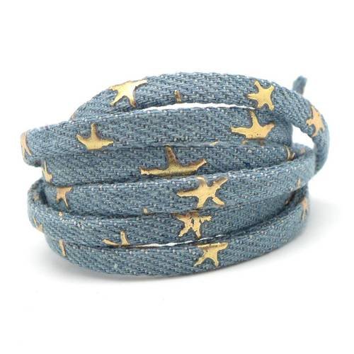 1m lanière 5mm en jeans devin délavé coton tissé motif étoile  doré pour bracelet , bandoulière de sac de couleur 