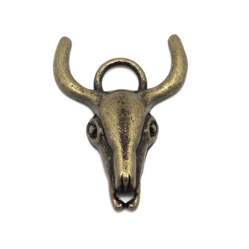 2 pendentifs tête de taureau en métal de couleur bronze 40mm x 30mm - tête de buffle - connecteur breloque