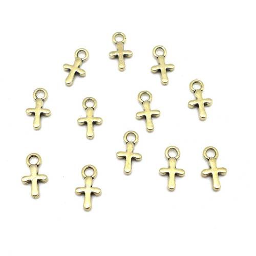 30 mini breloques croix en métal de couleur doré pâle 9,6mm