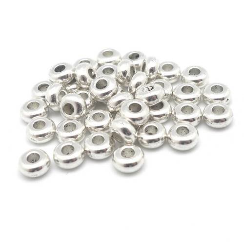 50 petites perles ronde rondelle lisse 5,4mm en métal argenté