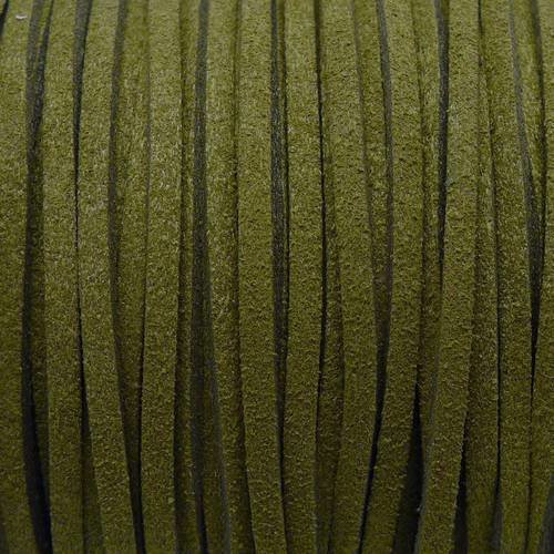 2m cordon plat daim synthétique couleur vert olive 2,5mm