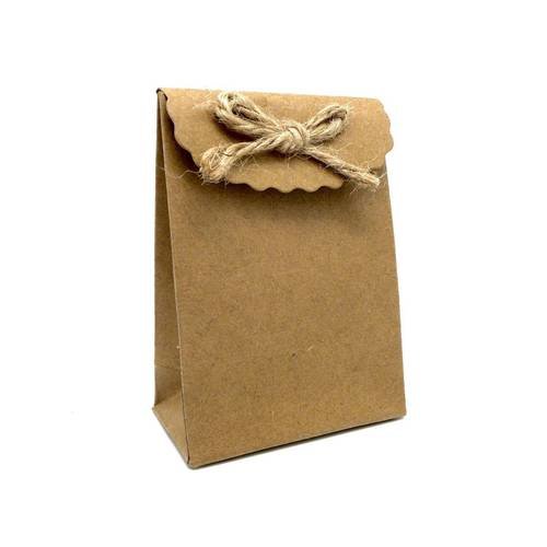 3 petites boites pochettes cadeaux uni couleur kraft avec noeud en cordelette  10cm x 7,5cm