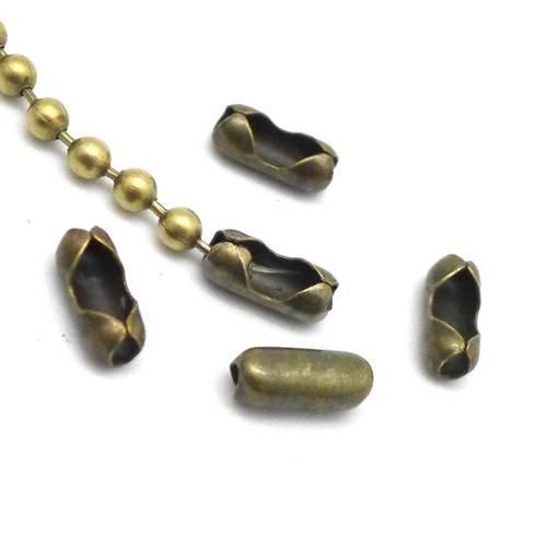 25 fermoirs chaine bille boule connecteur pour chainette bille de 3mm en métal de couleur bronze