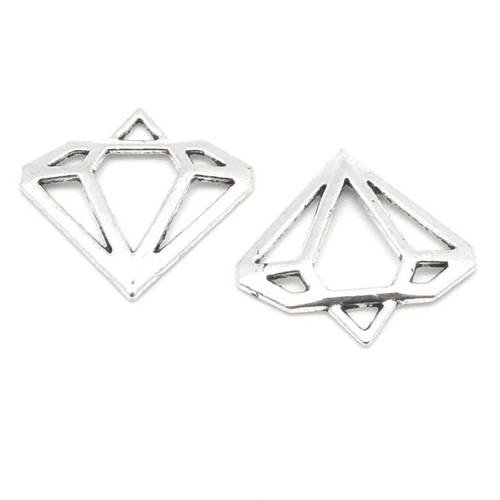 15 breloques pendentif connecteur diamant en métal argenté vieilli 18mm x 20mm - style graphique géométrique
