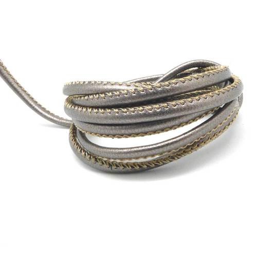 1m cordon simili cuir 3mm de couleur gris métallisé brillant avec couture - cuir synthétique esprit chic 