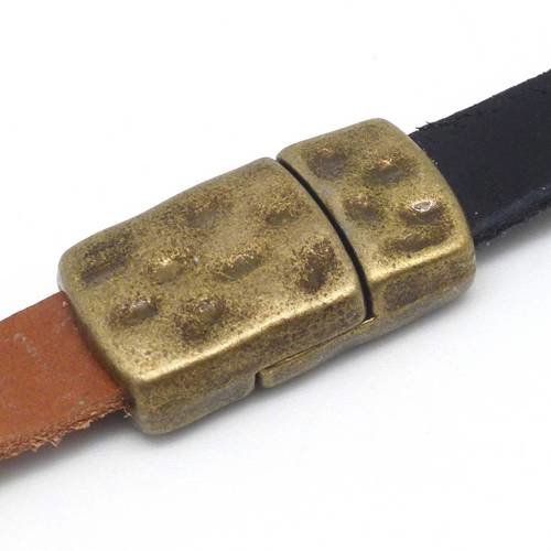 Fermoir aimanté pour lanière de 10mm en métal de couleur bronze martelé aimant fort 