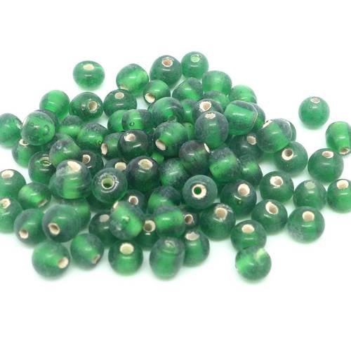 90 perles en verre fine vert bouteille 4mm 