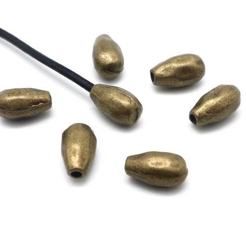 10 perles embout de finition grain de riz martelé, goutte pour cordon de 1mm en métal de couleur bronze