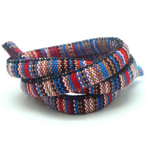50cm cordon ethnique en coton tissé 6mm multicolore rouge, bleu , blanc, noir, marron 