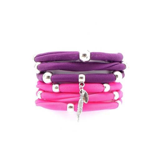 Kit de 2 bracelets en cordon lycra élastique 2 couleurs rose et prune 