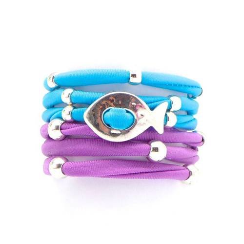 Kit de 2 bracelets en cordon lycra élastique 2 couleurs bleu et mauve 
