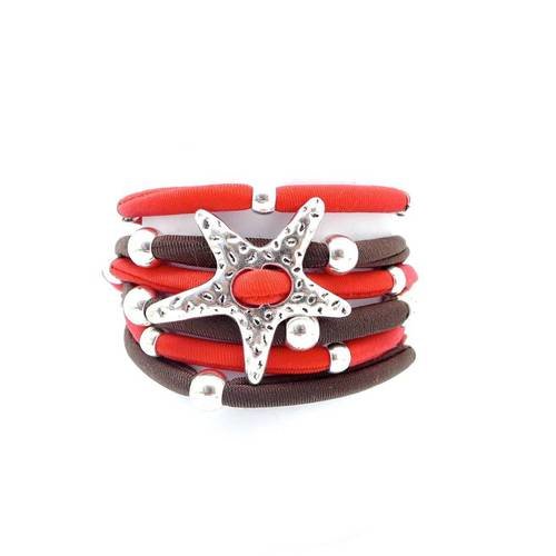 Kit de 2 bracelets en cordon lycra élastique 2 couleurs rouge et marron 
