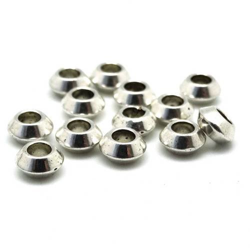 50 perles rondelle toupie bicône 6mm en métal argenté