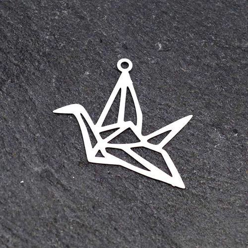 2 breloques filigrane oiseau origami fine légère et stylisé 19,2mm en métal argenté brillant blanc b