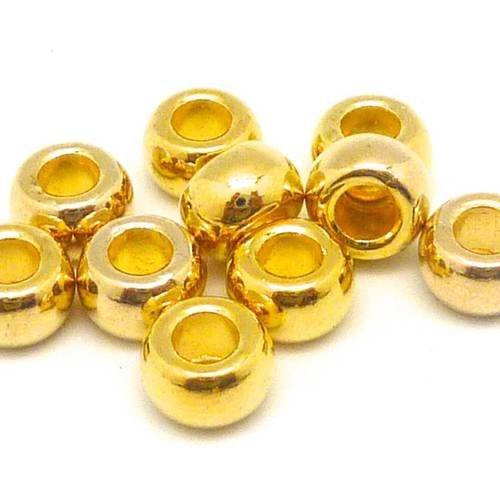 10 perles ronde lisse 7,4mm en métal doré, trou 3,6mm