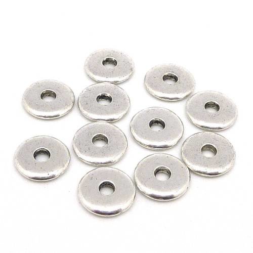 10 perles rondelle lisse 9,8mm en métal argenté 