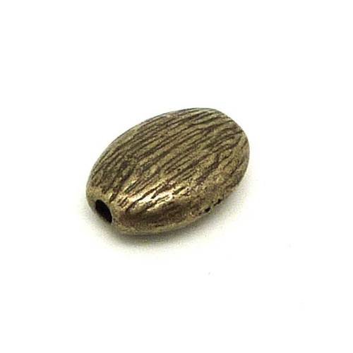 10 perles ovale galet olive en métal de couleur bronze strié 10mm x 7,5mm 