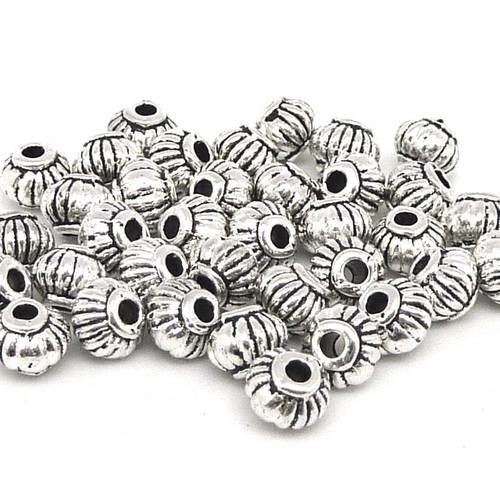 50 perles connecteur ronde, tonneau fine, toupie 5,2mm striée en métal argenté idéal bracelet wrap