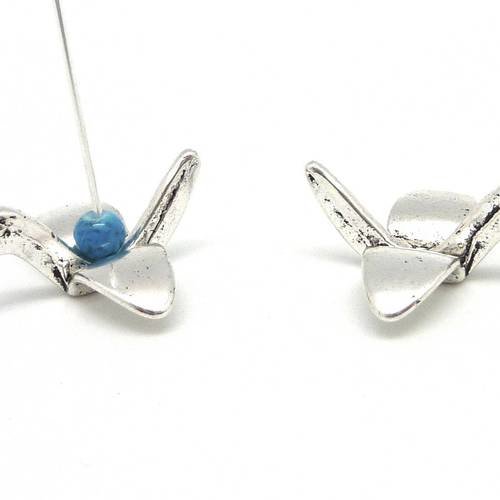 5 perles intercalaires pendentif oiseau origami, oiseau grue, cygne en métal argenté lisse