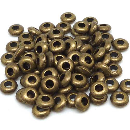 50 perles rondelle fine 5mm en métal de couleur bronze lisse