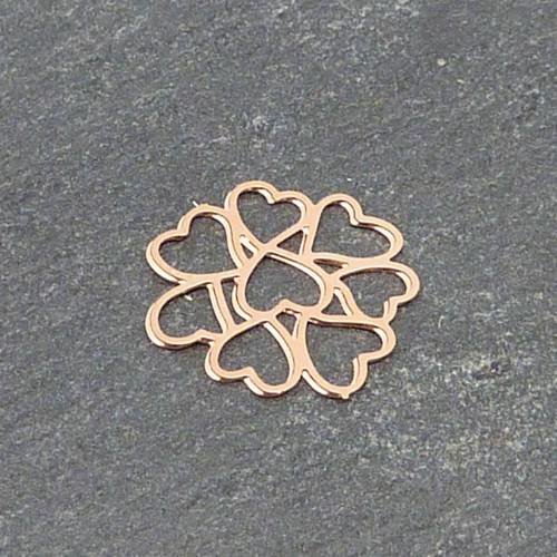 5 estampes en filigrane connecteur coeur en forme de fleur 12mm en métal doré rose, cuivré très fin 